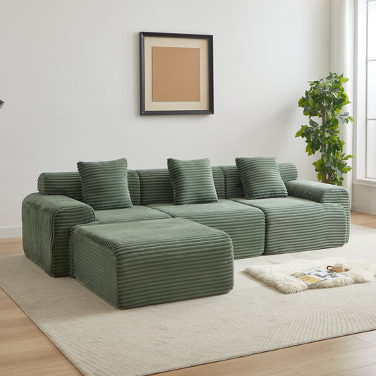 114″ Corduroy Modular Boneless Sofa (4-Piece Set)