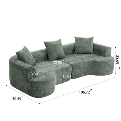 Modern Curved Fabric Sofa With 3 Pillows
