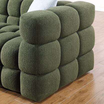 Marshmallow Boucle 3-Seater Sofa (Olive Green, 84.3″)