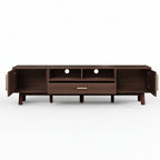 67" Rattan TV Stand with Soft-Close Cabinets & Drop-Down Door Storage