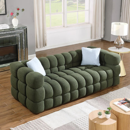Marshmallow Boucle 3-Seater Sofa (Olive Green, 84.3″)