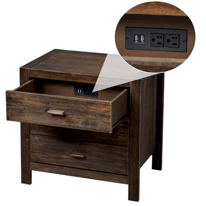 Wood Nightstand End Side Table With 3 Drawer