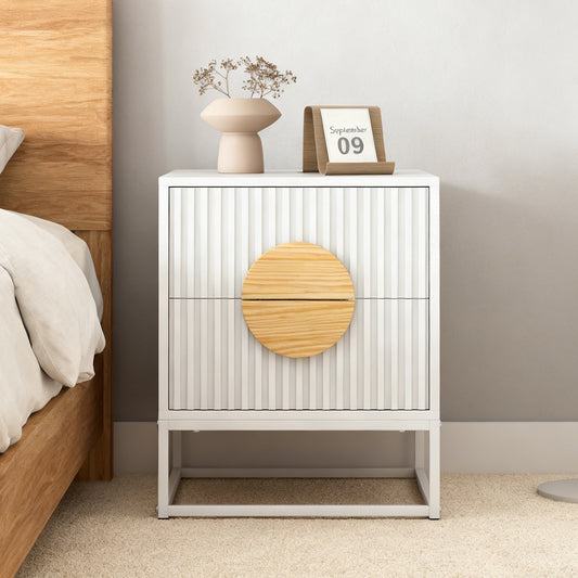 Modern Mid Century Fluted Nightstand With 2 Drawers