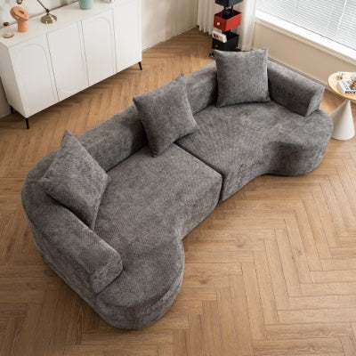 Modern Curved Fabric Sofa With 3 Pillows