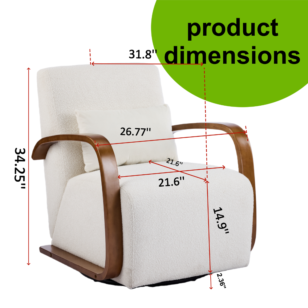 Oaxila 360° swivel accent chair with curved wood arms and plush foam upholstery, modern and comfortable seating option.