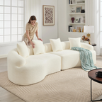 Curved Modular Sectional Sofa in White Chenille