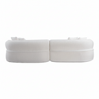 A pair of white upholstered ottoman or bench seat cushions shown from the front on a plain white background.