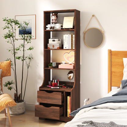 Night Stand With Bookshelf & 2 Storage Drawers