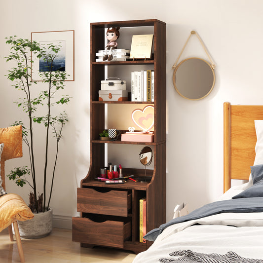 Night Stand With Bookshelf & 2 Storage Drawers