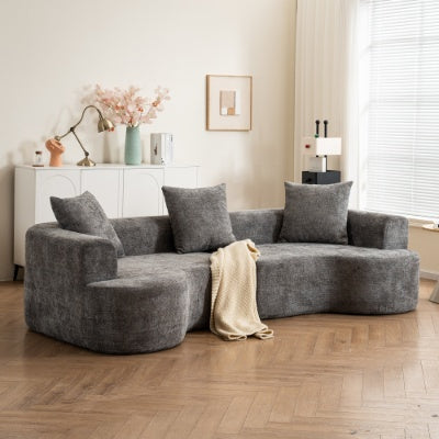 Modern Curved Fabric Sofa With 3 Pillows