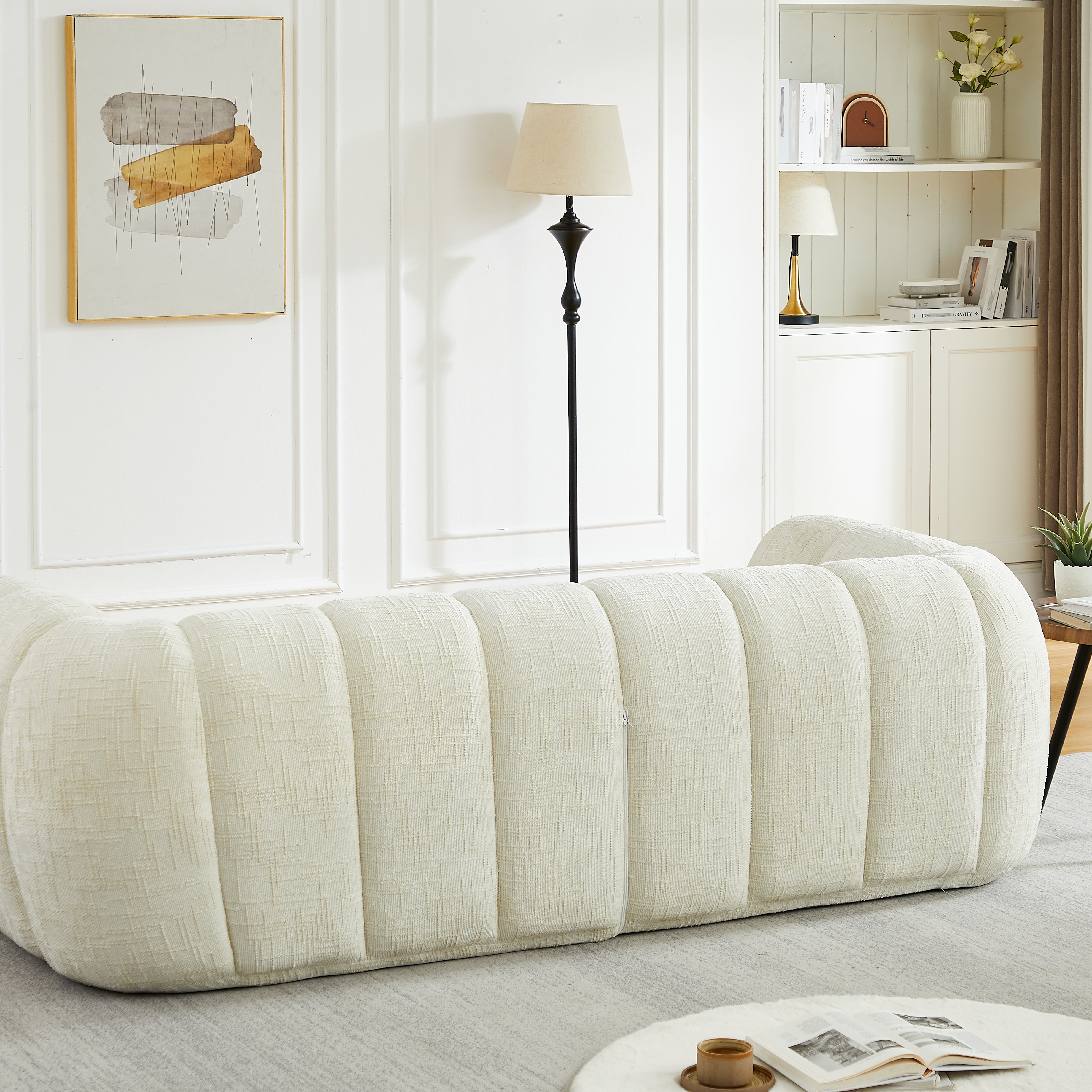3-Seat Cloud Sofa with Quilted Chenille & Piano-Key Backrest Design
