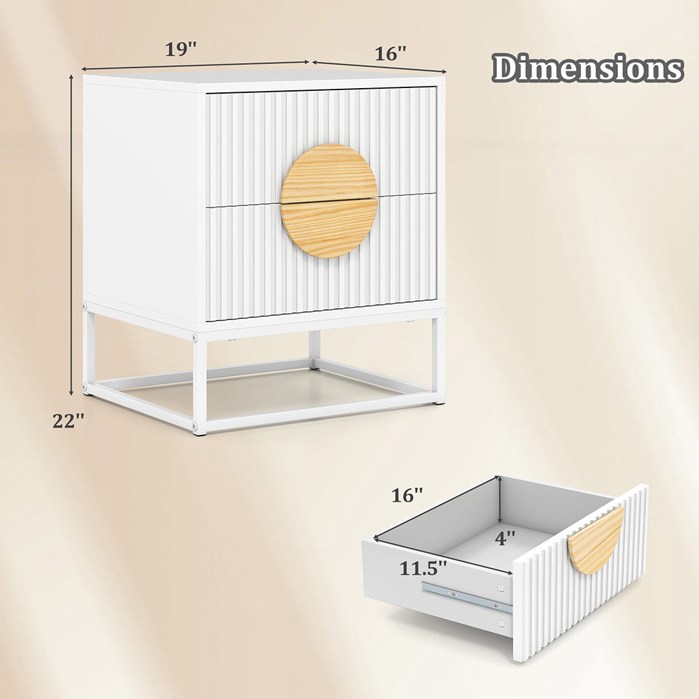 Modern Mid Century Fluted Nightstand With 2 Drawers