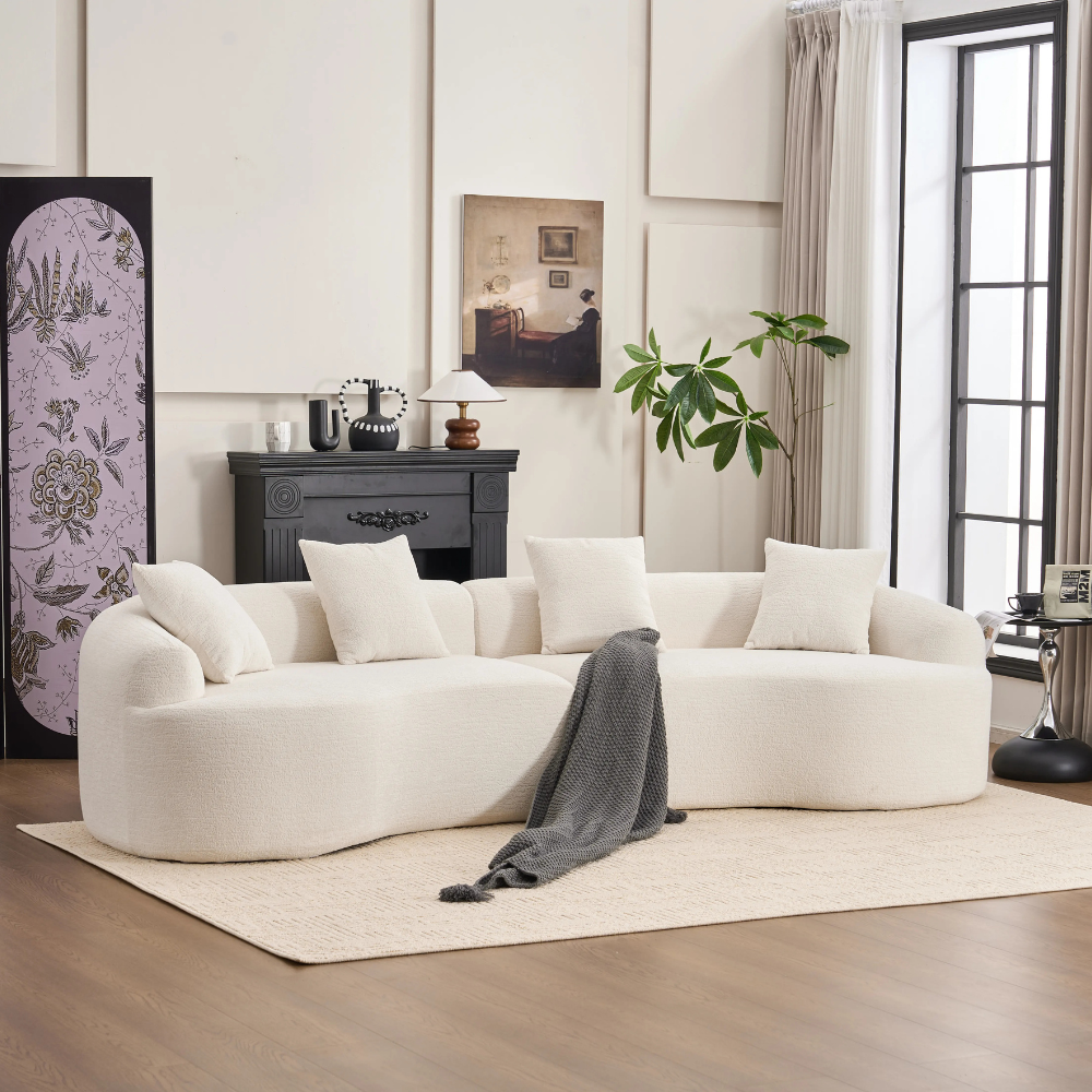 Curved Modular Sectional Sofa in White Chenille