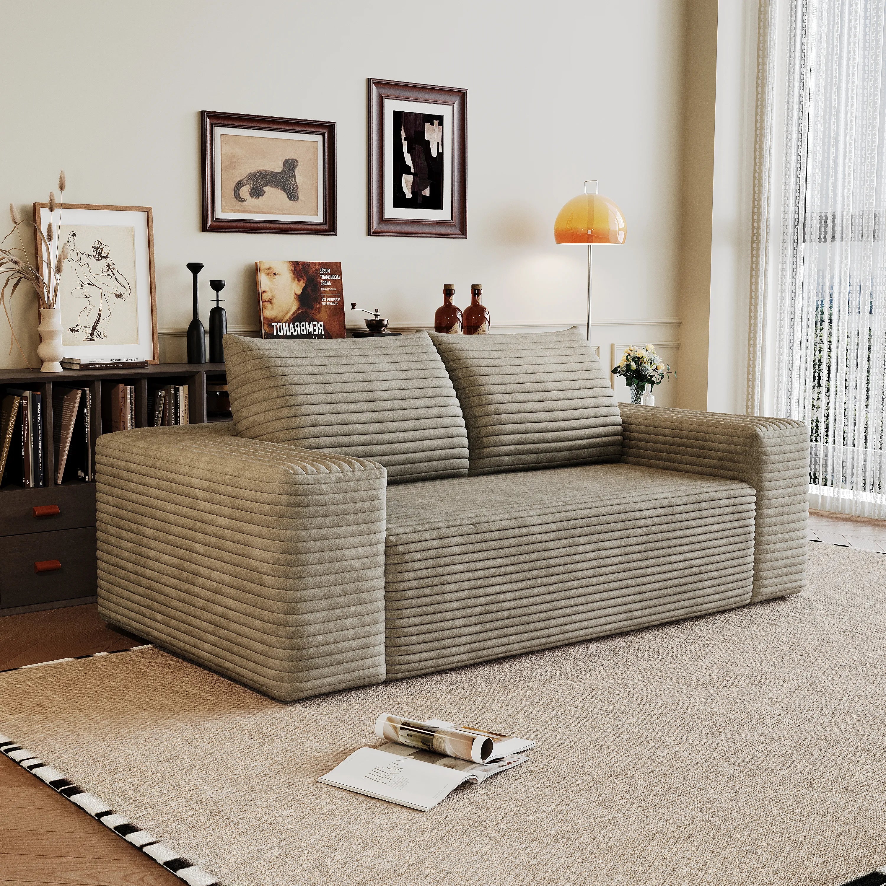 Camel Corduroy Loveseat Sofa with Deep Seat
