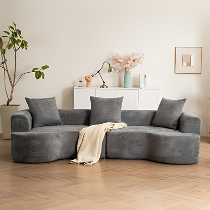 Modern Curved Fabric Sofa With 3 Pillows