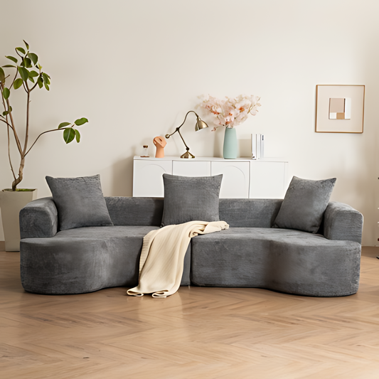 Modern Curved Fabric Sofa With 3 Pillows