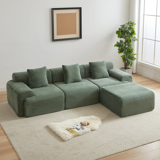 114″ Corduroy Modular Boneless Sofa (4-Piece Set)