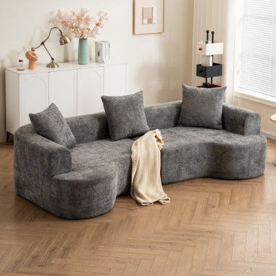 Modern Curved Fabric Sofa With 3 Pillows