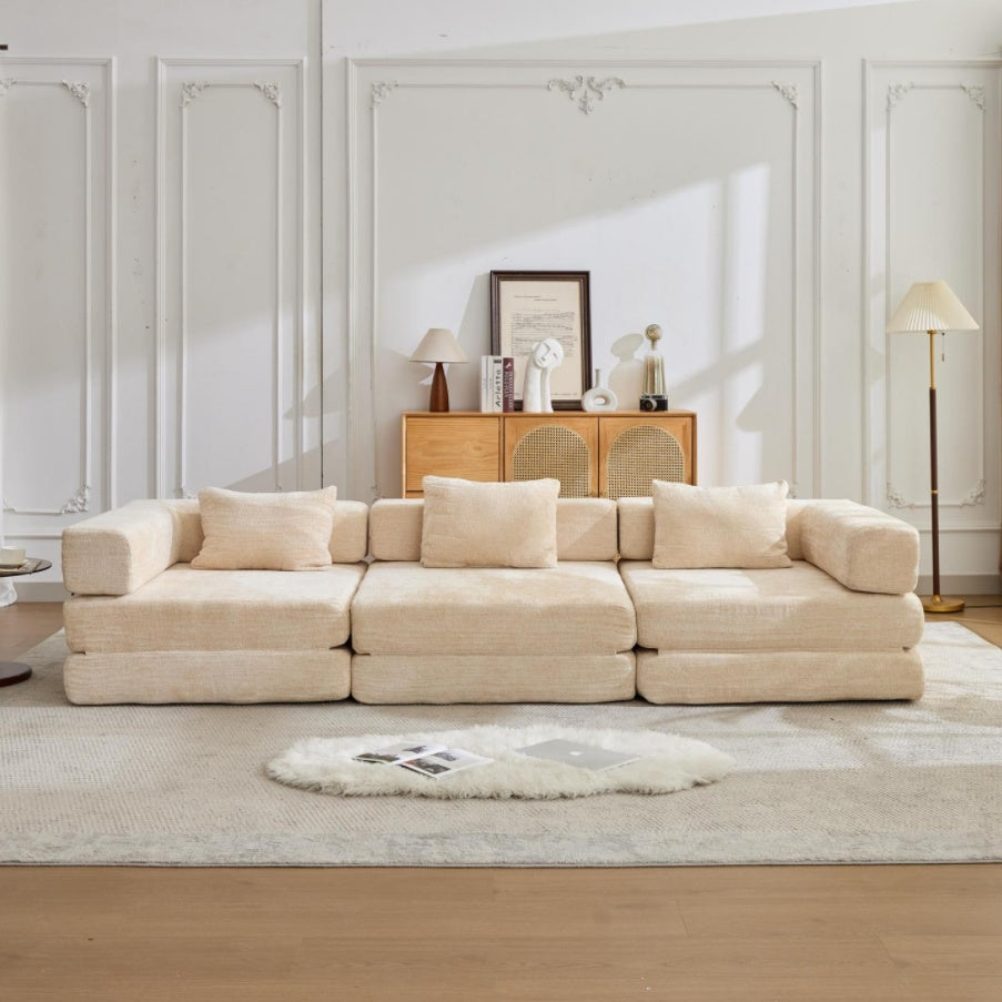 3 Seat Convertible Floor Sofa Bed With Fixed-Shape Frame