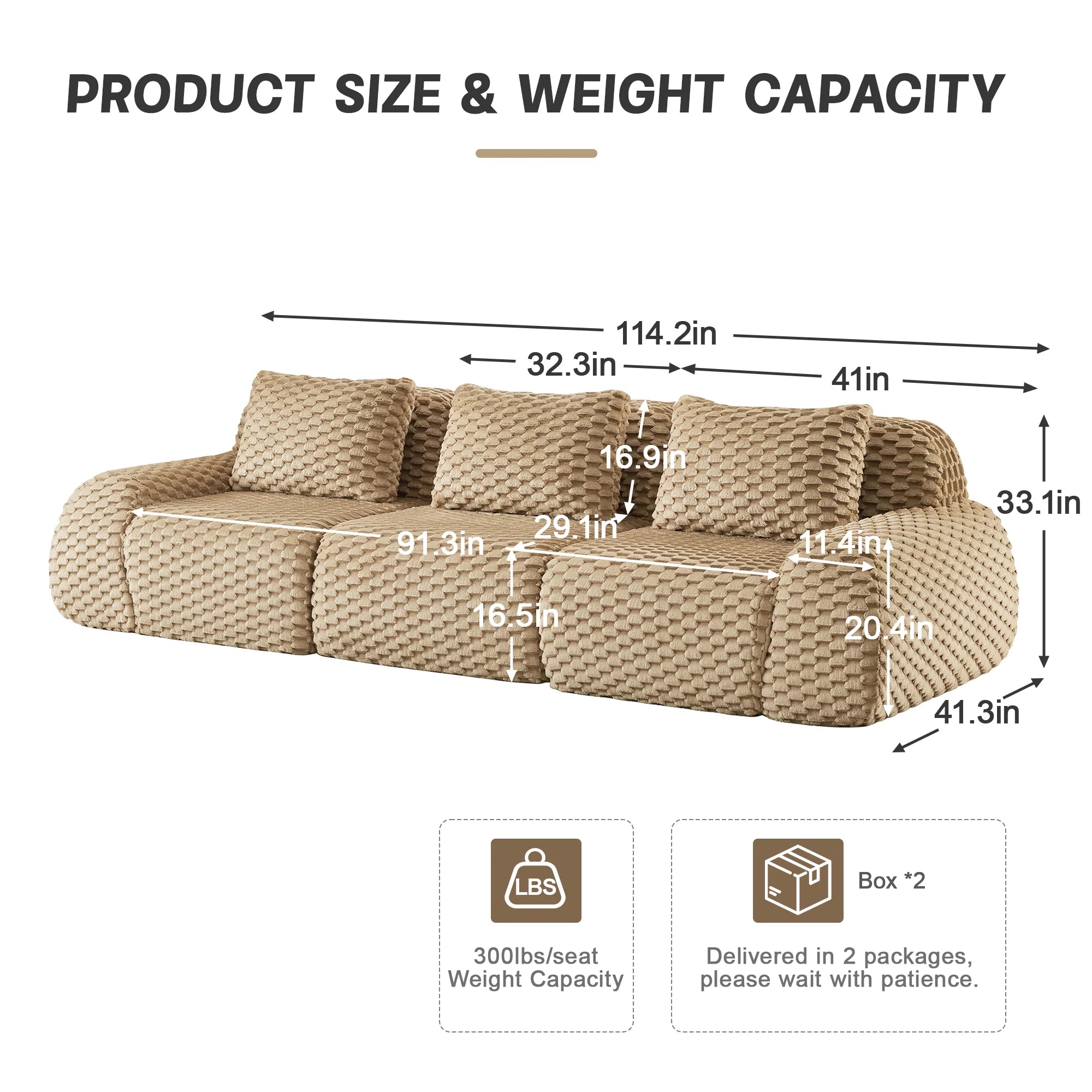 3-Seat Modular Sectional Sofa with Flannelette Fabric
