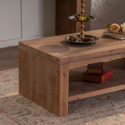 2-Tier Rustic Coffee Table With Storage Shelf