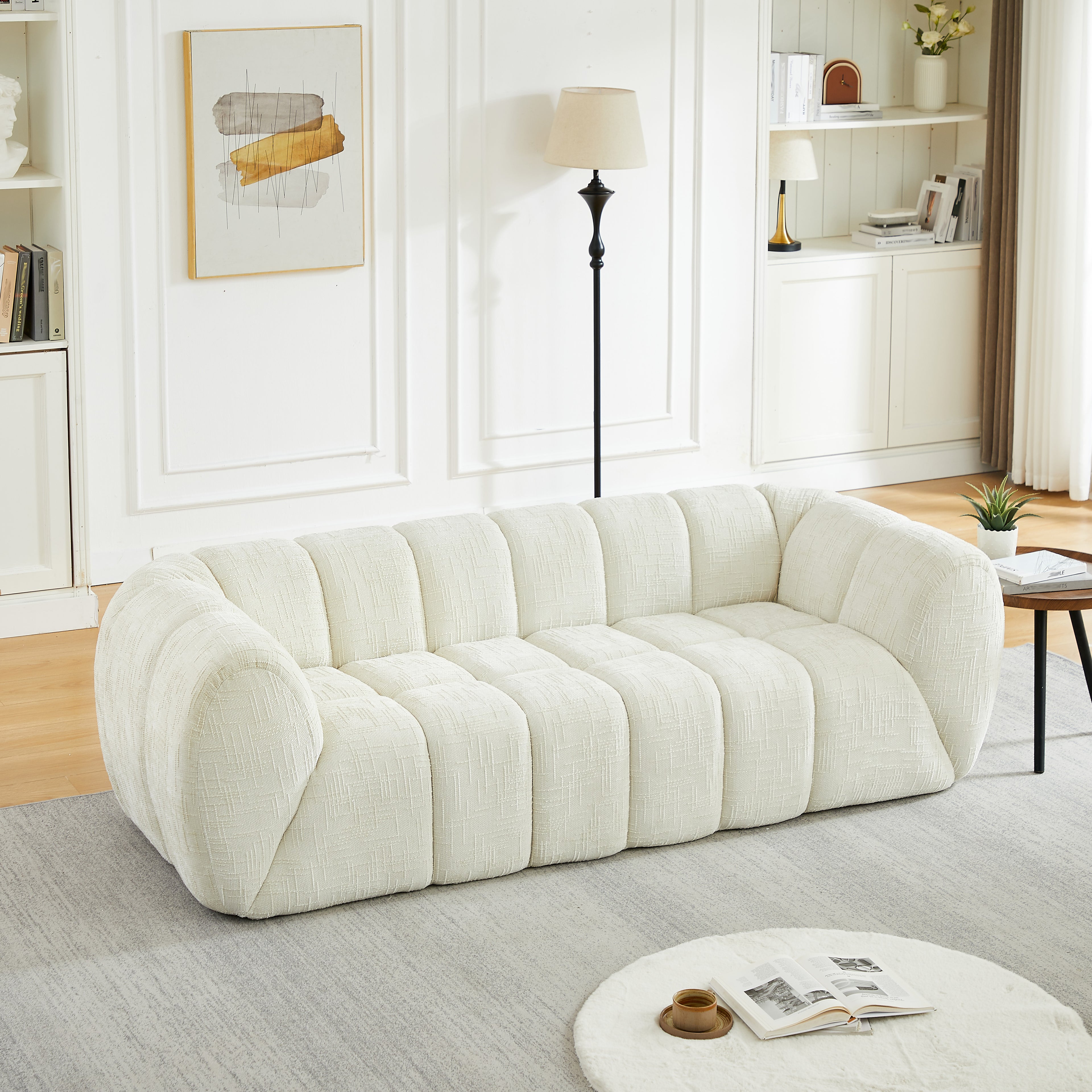3-Seat Cloud Sofa with Quilted Chenille & Piano-Key Backrest Design