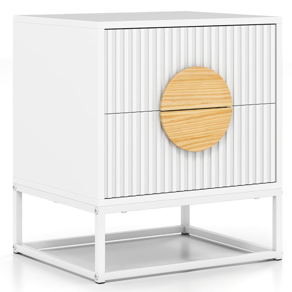 Modern Mid Century Fluted Nightstand With 2 Drawers