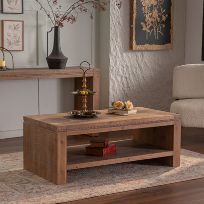 2-Tier Rustic Coffee Table With Storage Shelf