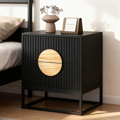 Modern Mid Century Fluted Nightstand With 2 Drawers