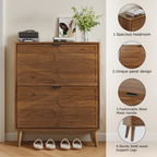 32" Walnut Shoe Cabinet with Flip Drawers & Paperclip Groove Panel