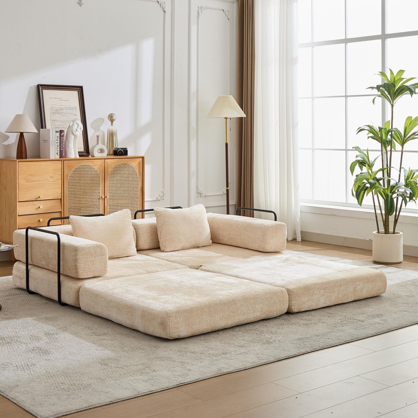 Convertible Floor Sofa Bed With Fixed-Shape Frame