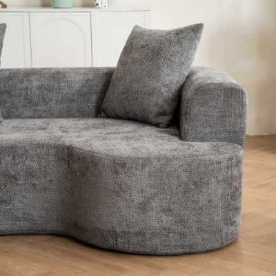 Modern Curved Fabric Sofa With 3 Pillows