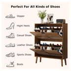 32" Walnut Shoe Cabinet with Flip Drawers & Paperclip Groove Panel
