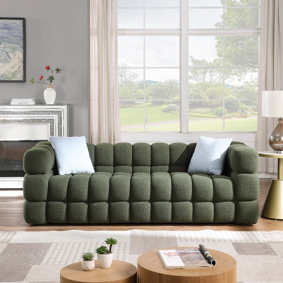 Marshmallow Boucle 3-Seater Sofa (Olive Green, 84.3″)
