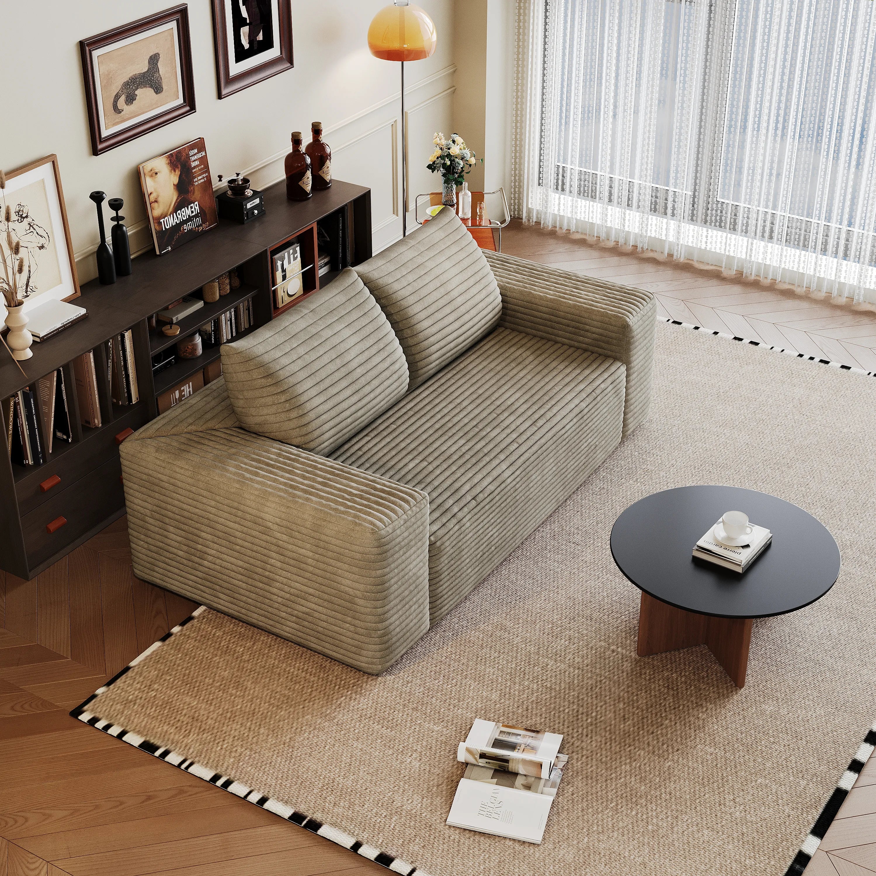 Camel Corduroy Loveseat Sofa with Deep Seat