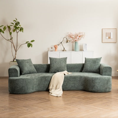 Modern Curved Fabric Sofa With 3 Pillows