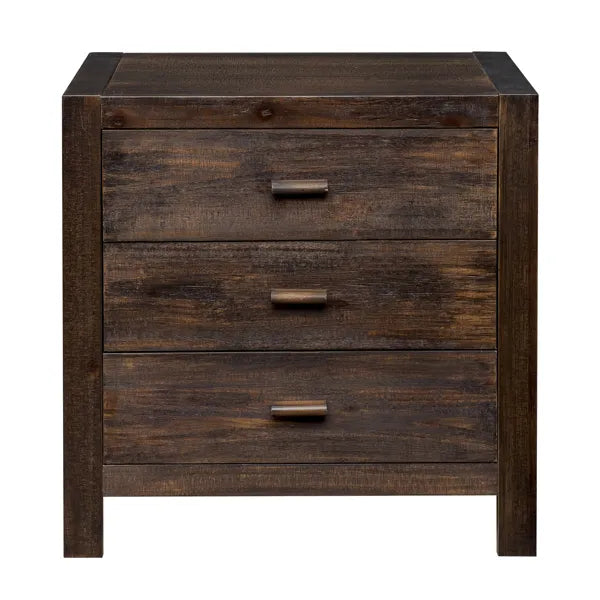 Wood Nightstand End Side Table With 3 Drawer
